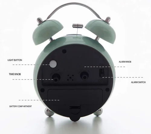 Vista 7 de FLOITTUY {Reloj despertador fuerte para personas que duermen profundamente) Reloj despertador de campana doble de 3.5 pulgadas con luz de fondo