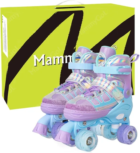 Vista 6 de MammyGol Roller Skates for Kids Boys Girls, Adjustable Quad Skates with Light Up Wheels for Toddler Little Kids Ages 6-12, Beginners Outdoor Sports
