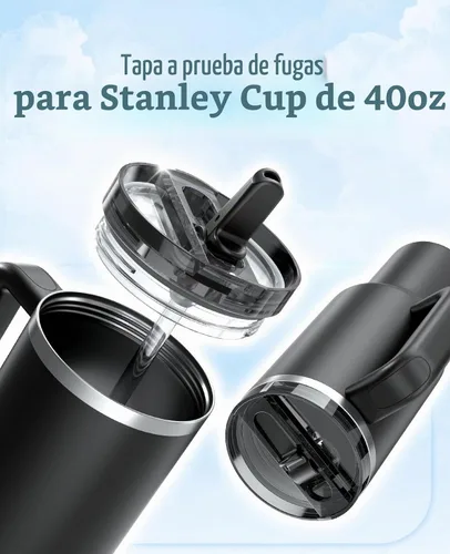 Vista 3 de Tapa de repuesto de 40 oz para Stanley, paquete de 2 tapas desmontables a prueba de fugas con pajita abatible compatible con vaso Stanley Quencher