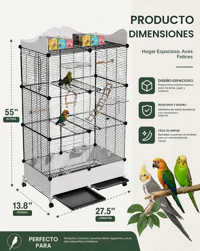 Vista 7 de Jaula grande para pájaros de 55 pulgadas cifrada con necesidades diarias incluidas