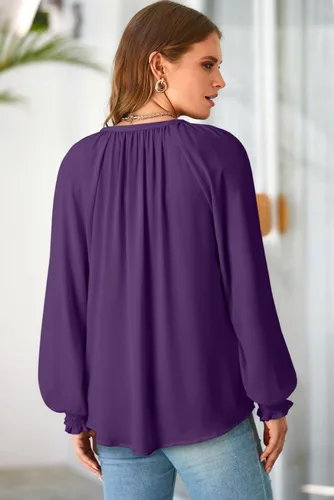 Vista 5 de Dokotoo - Blusas para mujer, blusón de manga larga, cuello en V, casuales, de gasa, atuendos para otoño