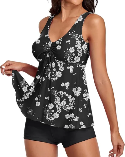 Vista 3 de Traje de baño de 3 piezas para mujer con cubierta sexy para mujer, traje de baño de dos piezas con estampado floral