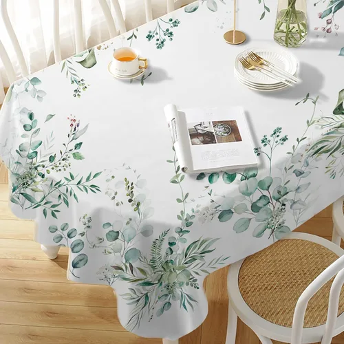 Vista 9 de Mantel ovalado de color verde salvia con margaritas de 54 x 72 pulgadas, mantel floral salvia, impermeable, resistente a las arrugas, mantel ovalado