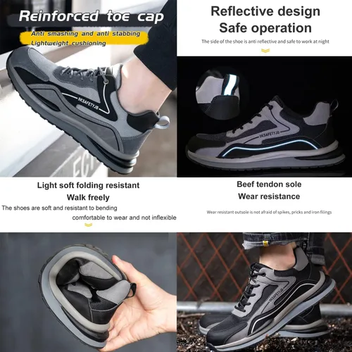 Vista 6 de Zapatos de trabajo para hombre, con puntera de acero, zapatos de seguridad ligeros a prueba de pinchazos, zapatos de trabajo de seguridad