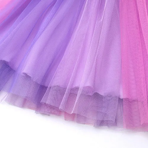 Vista 5 de Vestido de fiesta de cumpleaños de princesa de manga larga con estampado de unicornio, reno y arco iris, ropa de invierno y otoño