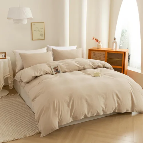 Vista 8 de ECOCOTT Funda de edredón tamaño Queen, 100 % algodón lavado, 1 funda de edredón con cremallera y 2 fundas de almohada, ultra suave y de fácil Beige