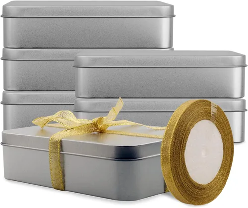Vista 6 de Coobbar Caja vacía de latas de metal con tapa, paquete de 6 latas de metal para golosinas, regalos, velas, recuerdos y manualidades, plata