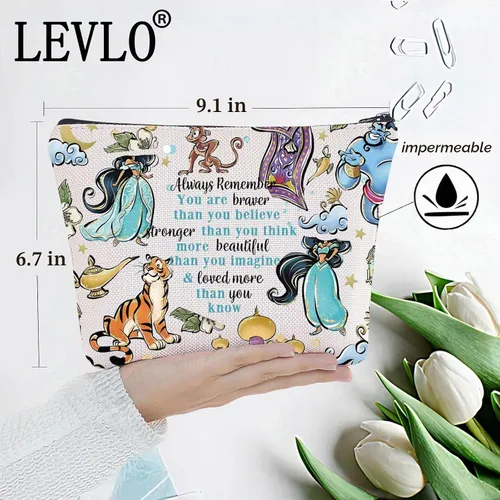Vista 2 de LEVLO Bolsa de maquillaje de princesa árabe con cremallera para fanáticos del cine (Always Jasm)