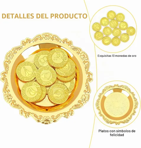 Vista 2 de TINGKU Juego de 13 Monedas de Unidad para Ceremonia de Boda Arras de Boda con Bandeja Placa Boda Arrhae Moneda Católica