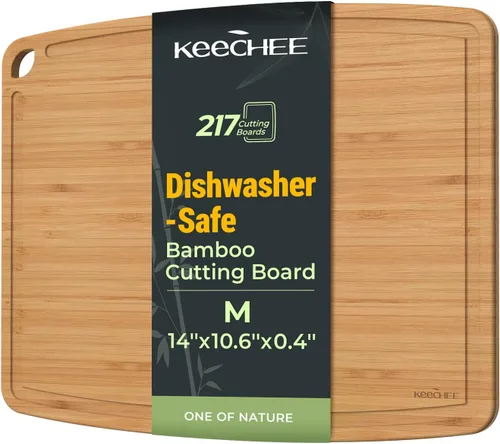 Vista 12 de Keechee Tablas de cortar de bambú aptas para lavavajillas, tabla de cortar de madera duradera y ligera para cocina ocupada, fácil almacenamiento