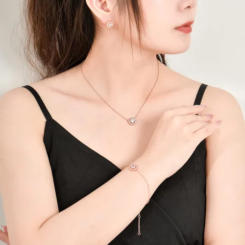 Vista 2 de TENGTENGFIT Cubic Zirconia Halo Pendant Necklace Bracelet and Stud Earrings Jewelry Set Birthday Anniversary Mothers Day Party Prom Christmas