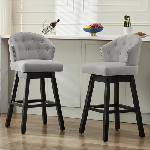 Vista 19 de Juego de 2 taburetes de bar giratorios de 29 pulgadas, taburetes de bar tapizados con respaldo, sillas modernas de altura de mostrador para isla