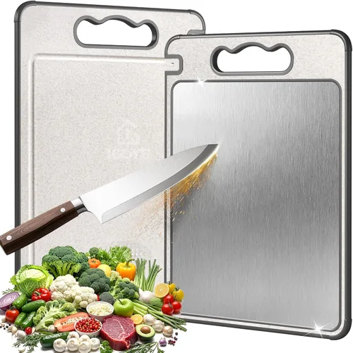 Vista 8 de Tabla de cortar de doble cara, 1 pieza de tablas de cortar de acero inoxidable 316 para cocina, grado alimenticio, malla resistente a los arañazos
