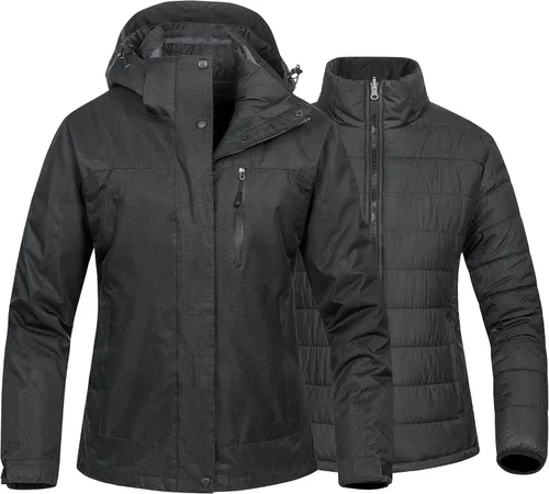 Vista 14 de CREATMO US Chaqueta de esquí impermeable 3 en 1 para mujer, resistente al viento, chaqueta de snowboard cálida para invierno