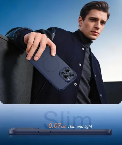 Vista 7 de FNTCASE Funda para iPhone 14 Pro Max color azul: [compatible con Magsafe] Funda magnética mate sólida con [protección completa de la cámara]