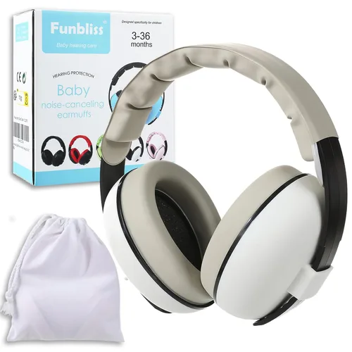Vista 13 de Funbliss Auriculares de protección auditiva para bebés, color blanco y negro Blanco/Negro