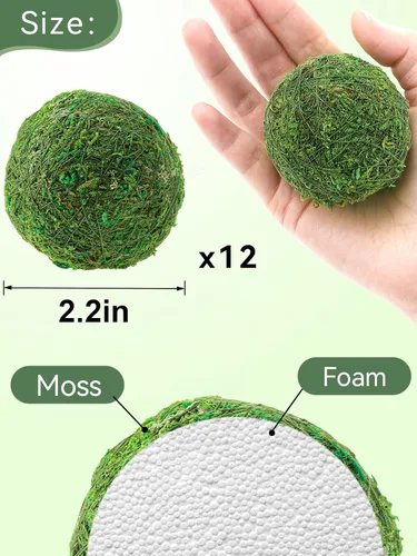 Vista 5 de Biubee - 12 bolas decorativas de musgo para tazones y jarrones, 2.2 pulgadas Fake but Realistic/No Odor, Add a Nice Outdoorsy/Nature Feel to The