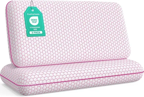 Vista 15 de CushyOasis Almohadas de cama para dormir, 2 piezas, espuma viscoelástica, tamaño King, color azul