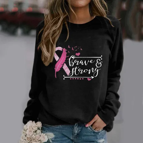 Vista 3 de Breast Cancer Awareness Shirts for Women Pink Ribbon Floral Crewneck Sweatshirt Loose Fit Tops Fall Outfits 2024