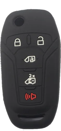 Vista 2 de 2 fundas protectoras de silicona de goma negra con 5 botones para llave de control remoto inteligente sin llave con llavero compatible con Ford 2