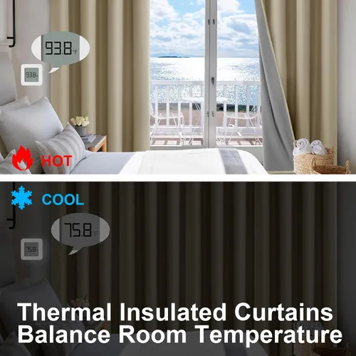 Vista 3 de DWCN Cortinas 100% opacas de 63 pulgadas de largo para dormitorio, decoración del hogar, aislamiento térmico, bloqueo de luz, oscurecimiento de Gris