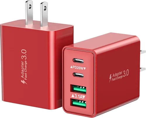 Vista 8 de Bloque de carga USB C, cargador de pared USB C de 40 W, adaptador de corriente PD de doble puerto, enchufe de pared QC USB C, bloque de carga rápida