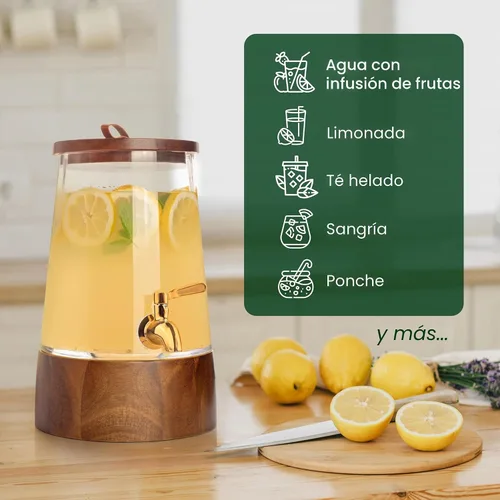 Vista 7 de FOODLE Dispensador de bebidas de vidrio con espita - Dispensador de bebidas de vidrio con soporte - Perfecto para fiestas y uso diario - Jarra