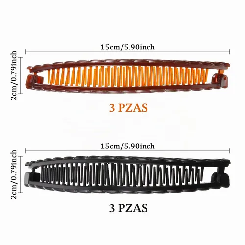 Vista 2 de WILLBOND 6 pinzas para el pelo de plátano, pinzas para el cabello con forma de pez, clip para cola de caballo, accesorio para cabello de mujer marrón