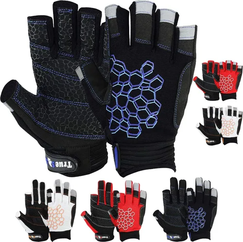Vista 10 de MRX BOXING & FITNESS Guantes de vela pegajosos para la palma de la mano, guantes de yate, kayak, bote, pesca, 2 dedos de corte (negro, XS)