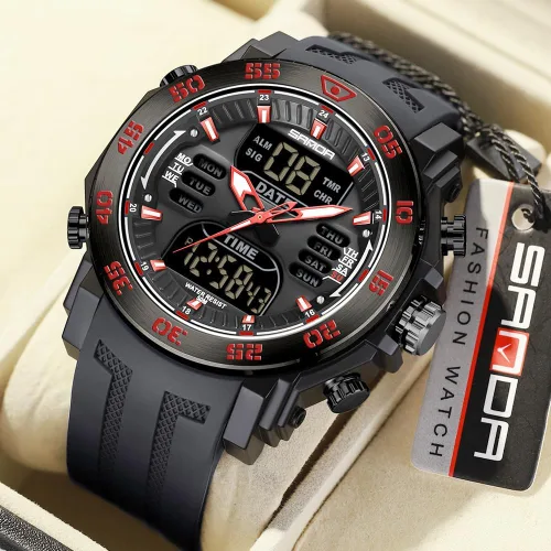 Vista 4 de KXAITO Men's Stainless Steel case Sports Watch Military Watch Outdoor LED Stopwatch Digital Electronic Large Dual Display Waterproof Tactical Army