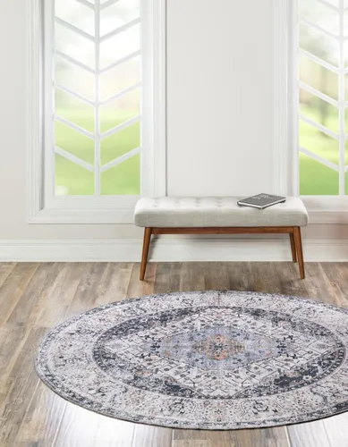Vista 10 de Unique Loom Yara Collection - Alfombra de área Yash (2' x 3' Rectángulo, Lino Carbón/Beige)