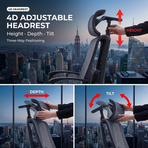Vista 7 de Silla de oficina ergonómica con reposapiés y masajeador lumbar ajustable, silla de escritorio grande y alta con reposacabezas 5D, silla giratoria