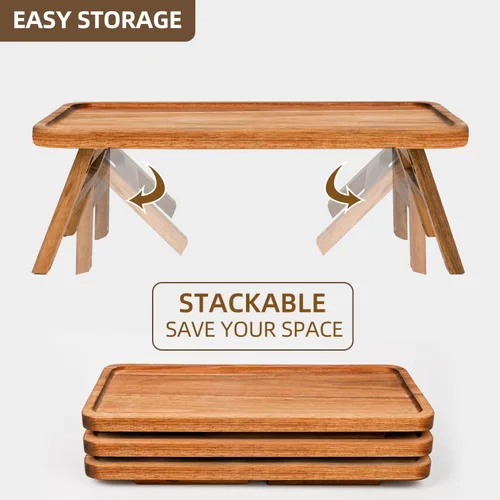 Vista 6 de GEHE Bandeja de servir de 3 niveles, bandeja escalonada de madera de acacia plegable, juego de exhibición de mesa de postre, decorada para tablas