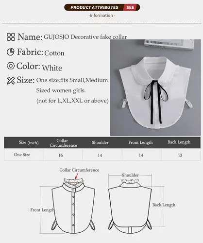 Vista 4 de GUZOSJO Camisa de cuello desmontable de marinero, media blusa de Dickey para damas y niñas