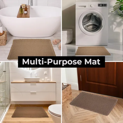 Vista 6 de Tapete de baño con tejido gofre, tapete de ducha, textura de punto tejido antideslizante, mate de baño neutro de 17 x 24 pulgadas, lavable a