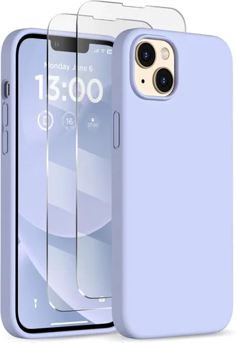 Vista 30 de Funda delgada para iPhone 13 de 6.1 pulgadas, silicona líquida a prueba de golpes, con forro de microfibra suave antiarañazos, 2 protectores