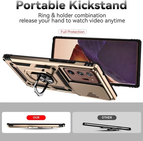 Vista 4 de Funda para Galaxy Note 20 Ultra, Samsung Note 20 Ultra SM-N986U con protector de pantalla de vidrio templado y cubierta de cámara deslizante, Oro