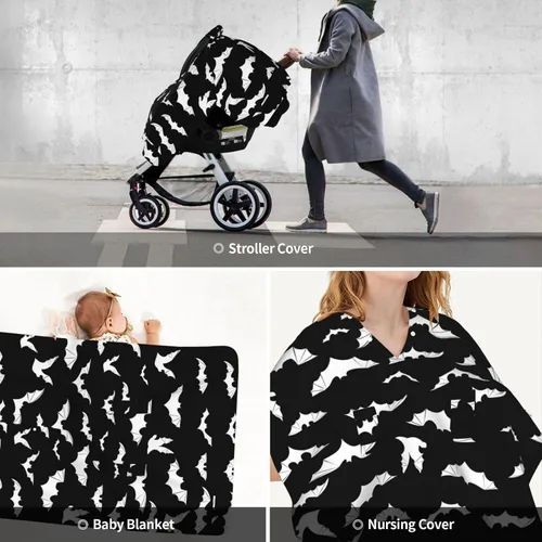 Vista 3 de Funda de asiento de coche de murciélago de Halloween, cubierta de asiento de coche de moda para invierno, cubierta de enfermería, regalo de ducha