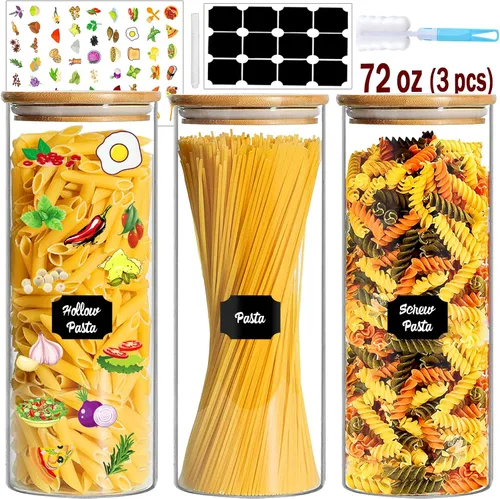 Vista 12 de BGraceyy Tarros de especias con etiquetas, 35 tarros de especias de vidrio de 4 onzas con tapas de bambú, recipientes herméticos apilables