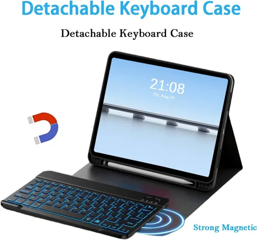 Vista 2 de Funda de teclado desmontable con mouse para Samsung Galaxy Tab S6 Lite de 10.4 pulgadas 2020/2022/2024, funda magnética de teclado