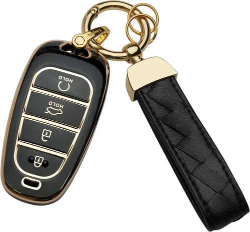 Vista 8 de Funda para Llavero con Llavero Compatible con 2021-2022 Sonata Nexo Santa Fe Tucson Llavero Inteligente Estuche (Azul, 4 botones)