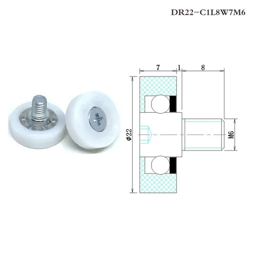 Vista 6 de 10 piezas de diámetro exterior 0.866 in POM U guía de ranura y rodillo de cajón de refrigerador 22x7xM6 DU22 C6L8W7M6 cajón rueda redonda DR19 DR22