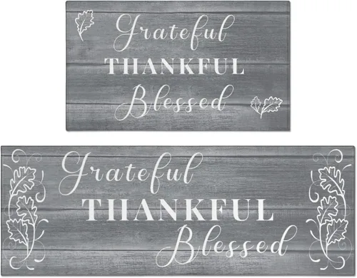 Vista 16 de Grateful Thankful Blessed - Juego de 2 alfombras de cocina antideslizantes beige y alfombrillas acolchadas cómodas para cocina, suelo de cocina