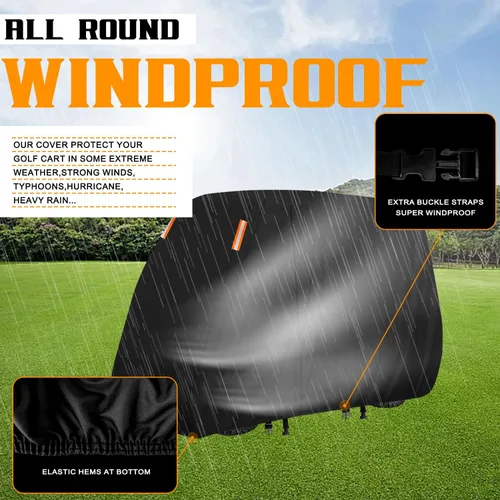 Vista 6 de Funda para carrito de golf para 2/4/6 pasajeros, cubierta para carrito de golf, techo extendido, impermeable, resistente a la intemperie, compatible
