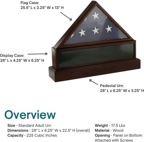 Vista 2 de Estuche de bandera grabado personalizado, exhibición de medallas y urna, caja de madera de cerezo con capacidad para bandera, medallas de exhibición