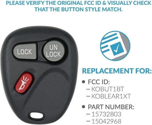 Vista 3 de Keyless2Go Repuesto para llavero de entrada sin llave de automóvil para vehículos que usan 3 botones KOBLEAR1XT 15042968 control remoto