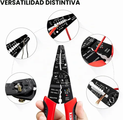 Vista 2 de KAIWEETS Pelacables 10-22 AWG Empalmador de Cables Pelacables Herramienta Multipropósito para Pelar Cables Alicates de Alambre Eléctrico