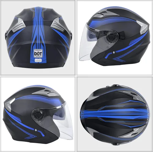 Vista 3 de Cascos de motocicleta 3/4 de cara abierta para adultos, doble visera Azul