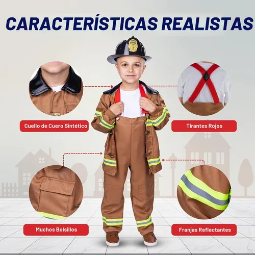 Vista 3 de Dress Up America Disfraz de bombero para niños, disfraz de bombero de juego de rol