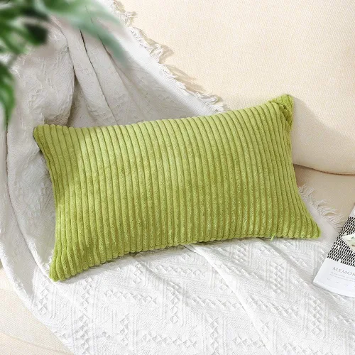 Vista 4 de Artscope Fundas de almohada de pana a rayas acogedoras súper suaves decorativas oblongas fundas de almohada decorativa fundas de cojín para sofá